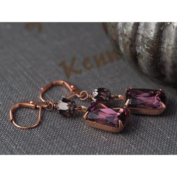Amethyst Glass Gem Earrings - Picture 1 of 1
